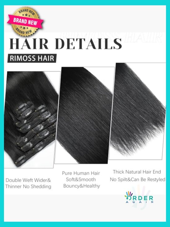 Clip In Hair Extensions Real Human Hair 24in 180g 7pcs Soft Straight Women main image 2